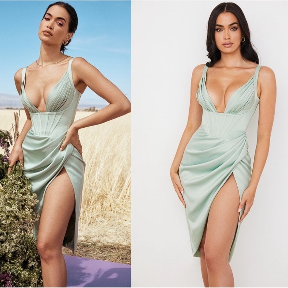 NWOT House of CB ‘Faye’ Pistachio green Corset Satin Corset Dress sz XS - Picture 4 of 8